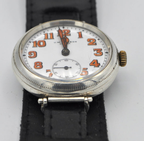 1928 JW Benson London Trench Style Screw Back and Front Silver Dennison Case with Cyma Tavannes Movement