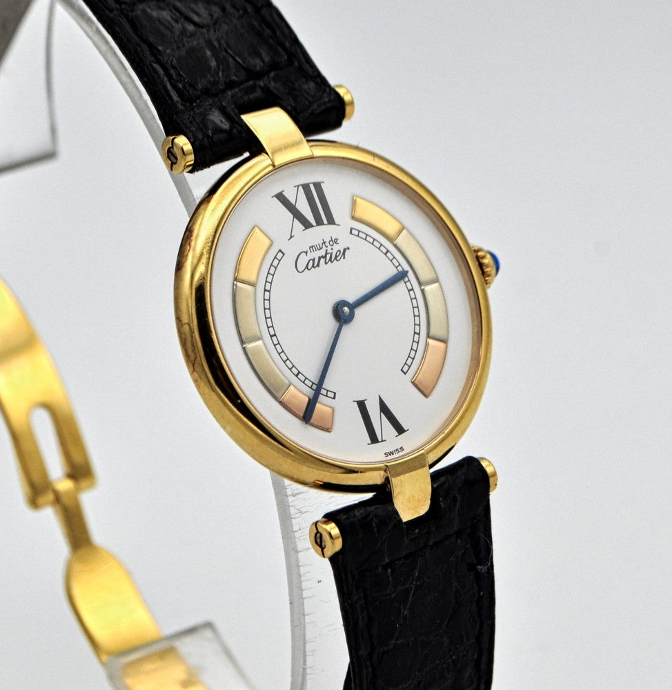 Cartier Ronde Vermeil in Sterling Silver Gilt with Deployment Clasp Model 590003 Circa 1990