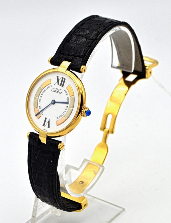 Cartier Ronde Vermeil in Sterling Silver Gilt with Deployment Clasp Model 590003 Circa 1990