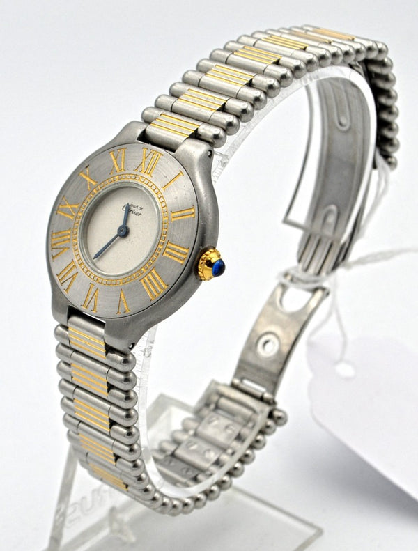 Must De Cartier '21' ladies Quartz Wristwatch in Gold and Steel on Bracelet With Original Box Circa 1990