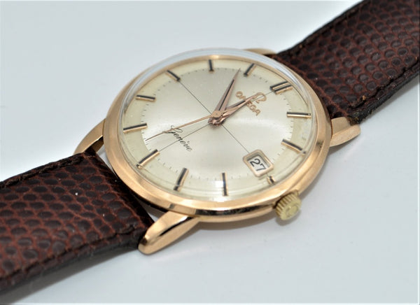 Omega Geneve Date with Cross Hairs in 18ct Pink Gold Made in France 1959