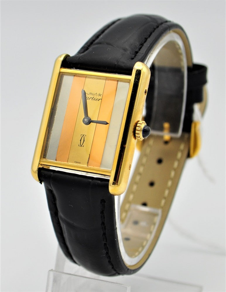 Cartier Tank Mechanical Manual Wind with Tri Colour Dial in Silver Gilt Circa 1970