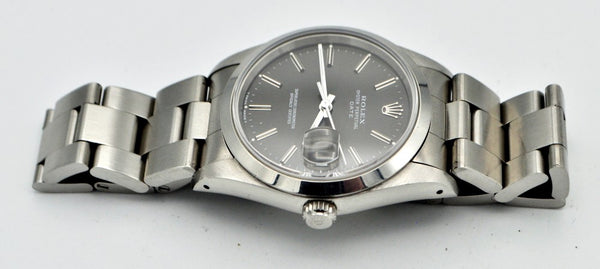 Rolex Oyster Perpetual Date with Charcoal Grey Dial in Stainless Steel Model 15200 with Box and Papers Dated 1990