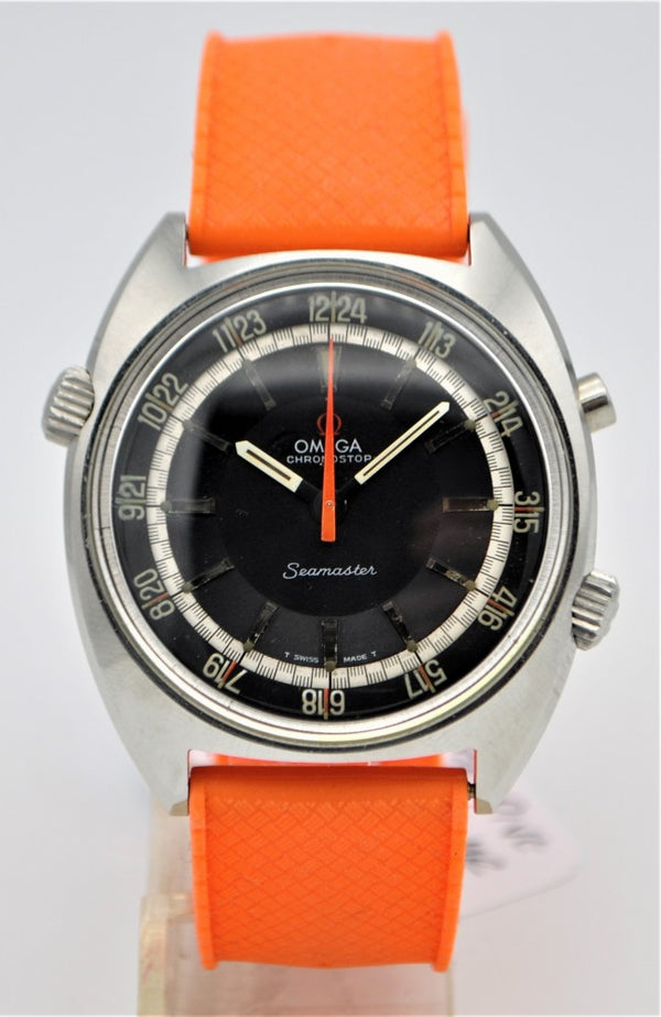 Omega Seamaster Chronostop Dive Style Watch with 24 Hour Inner Bezel Model 145.008 in Stainless Steel 1968
