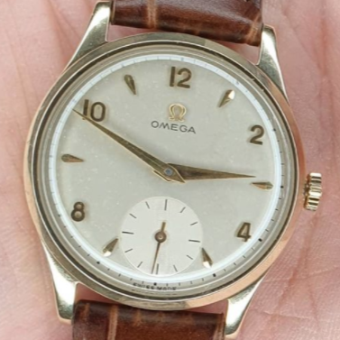 1952 Omega Manual Wind Dress Watch Model 13322 in 9ct Gold with Mixed Arrow and Arabic Numerals Sub Seconds and Original Gold Buckle