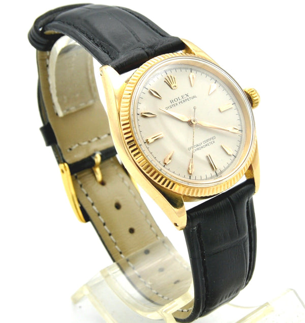 1950s Rolex Oyster Perpetual Chronometer in 18ct Gold Model 6567 with Fluted Bezel and Dagger Markers