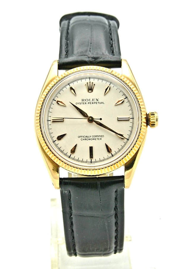 1950s Rolex Oyster Perpetual Chronometer in 18ct Gold Model 6567 with Fluted Bezel and Dagger Markers