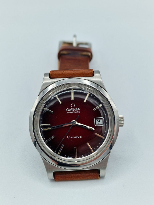 1972 Omega Genève Automatic Date in Stainless Steel Model 166.0168 with Original 'Fume Red' Dial