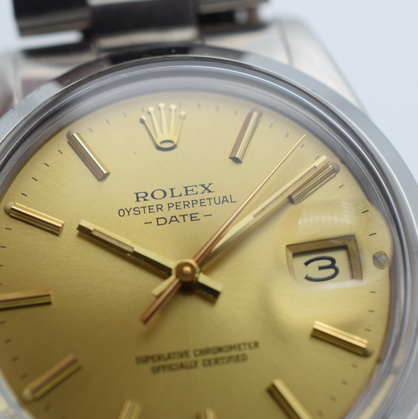 1980-81 Rolex Oyster Perpetual Date Model 15000 in Stainless Steel on Bracelet with Champagne Dial