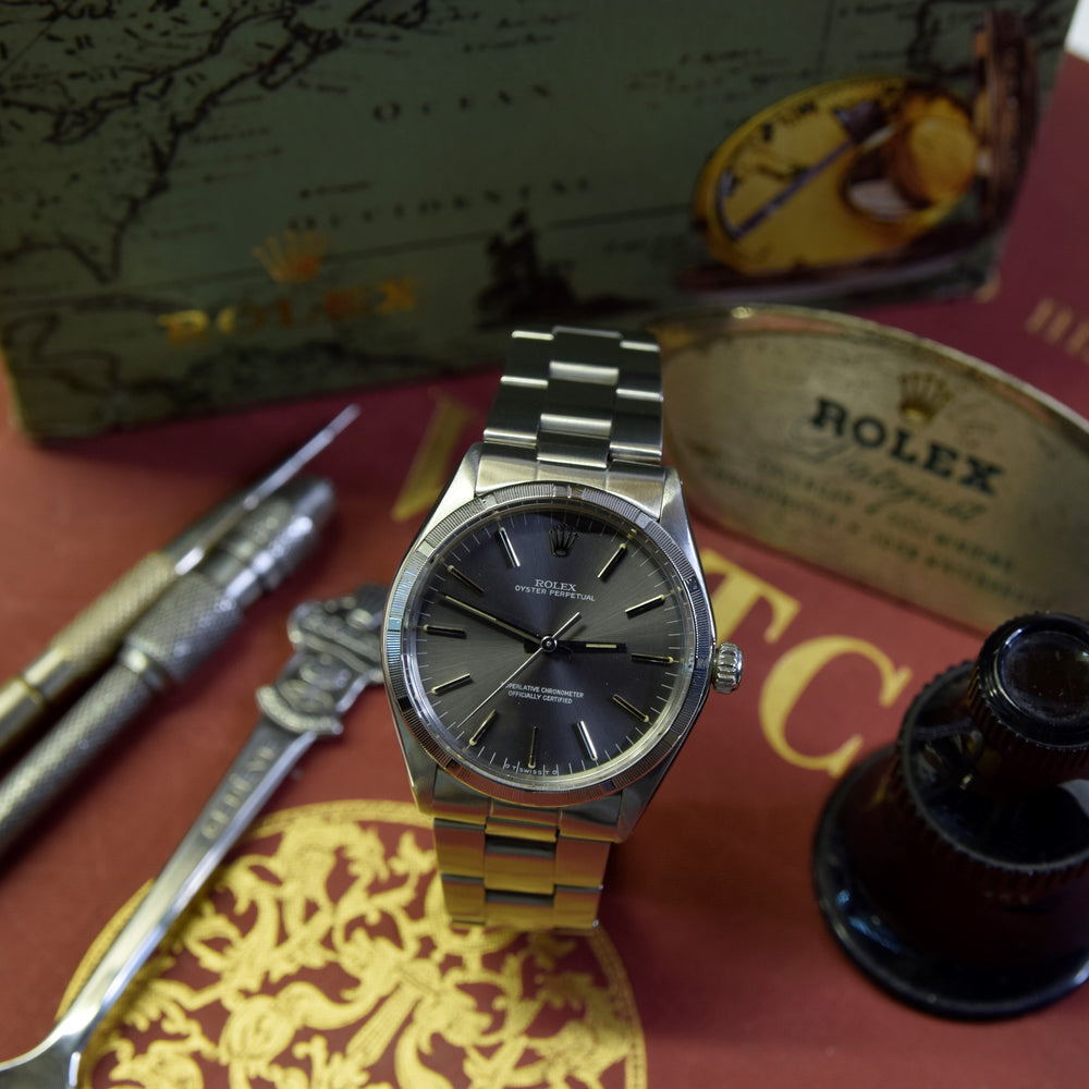 1972 Rolex Oyster Perpetual Chronometer Model 1003 with Graphite Grey "Sigma Dial" in Stainless Steel on Oyster Bracelet with Engine Turned Bezel