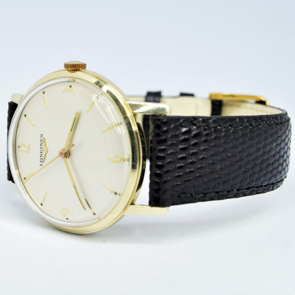 1958 Longines Solid 9ct Gold Dress Watch with Mixed Baton and Arabic Numerals Model 7089 Cal 19.4s