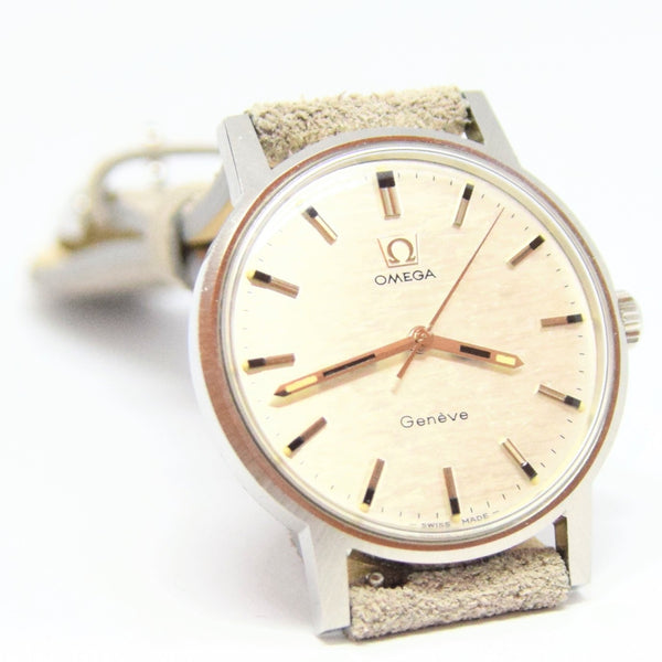 1969 Omega Geneve with Rare Silvered Bark Effect Dial Model 135.070 Manual Wind in Stainless Steel