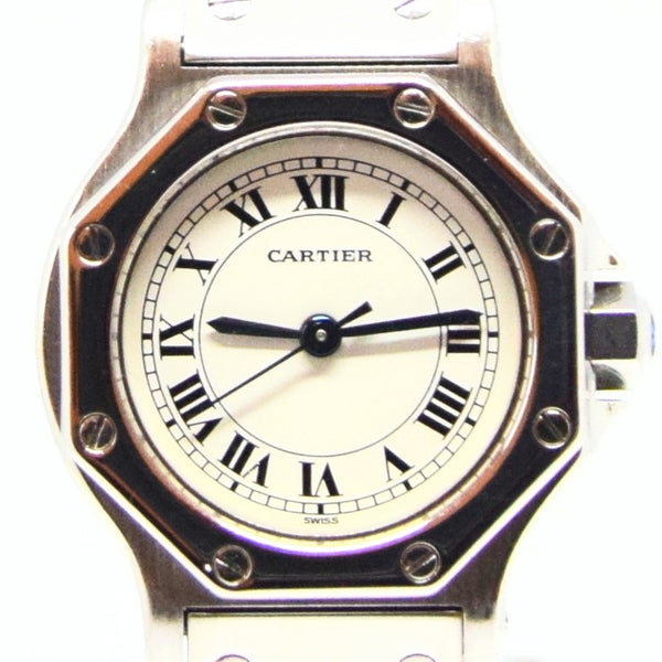 1980s Ladies Cartier Santos Octagonal Classic Automatic in Stainless Steel on Bracelet with Box, Papers and Service History