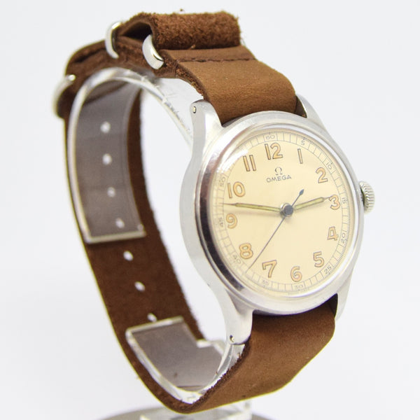 1944 Omega 35mm Military Style Wristwatch Model 2179-3 in Unpolished Stainless Steel Cal. 30T2