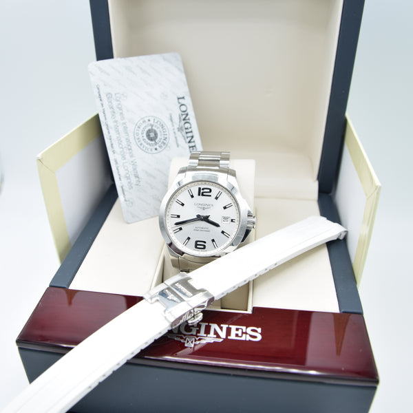 2016 Longines Conquest Automatic Watch Model L3.676.4.86.6 in 39mm with Box, Papers & Spare New Strap