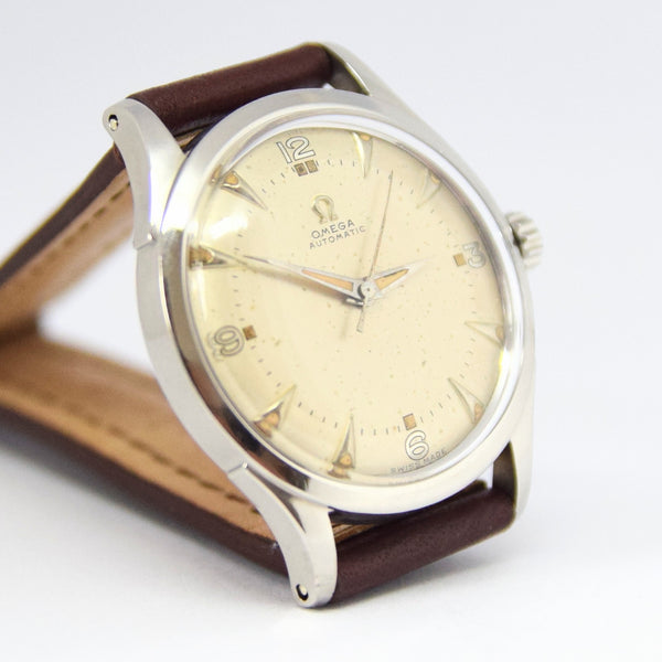 1947 Omega Bumper Automatic Wristwatch with Nice Patina Dial Model 2582 in Stainless Steel