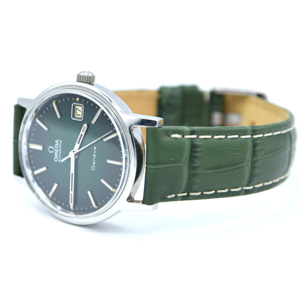 1973 Omega Genève Automatic Date Model 166.0163 with Stunning Rare Electric Green 'Fumé' Dial