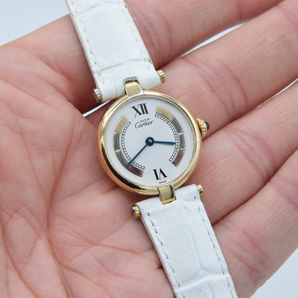 1990s Ladies Cartier 'Must de' Ronde Vendôme with Tri-Colour Dial in 925 Silver Gilt Vermeil Case