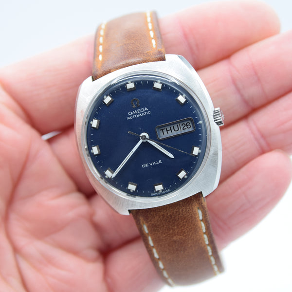 1969 Omega Automatic De Ville Day/Date with Matte Blue Dial in Stainless Steel Model 166.053