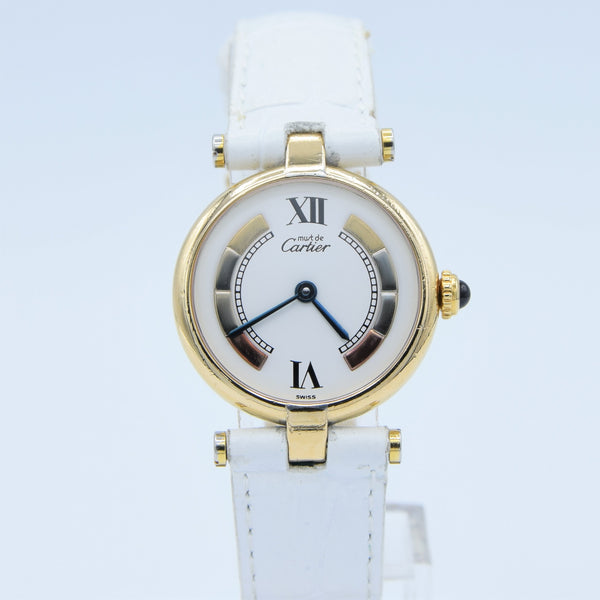 1990s Ladies Cartier 'Must de' Ronde Vendôme with Tri-Colour Dial in 925 Silver Gilt Vermeil Case
