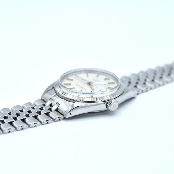 1971 Sharp Rolex Oyster Perpetual Datejust with White Gold Fluted Bezel Model 1601 in Stainless Steel on Jubilee Bracelet