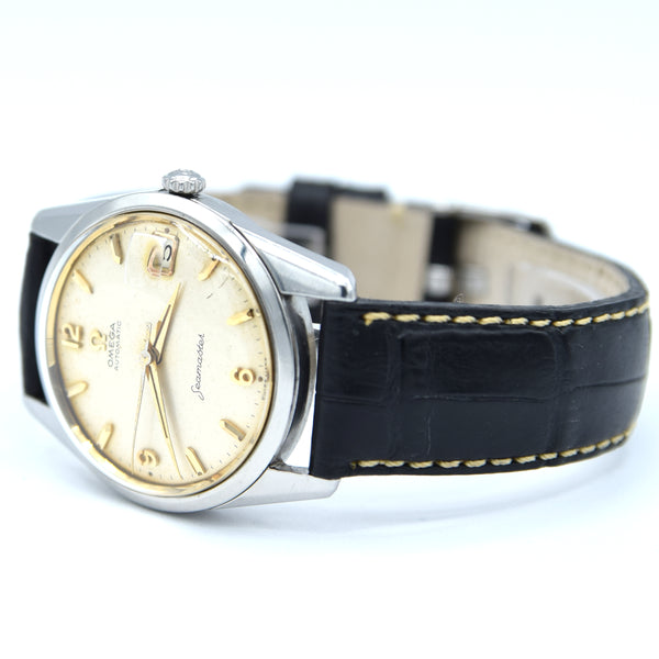 1959 Omega Seamaster Automatic Date Wristwatch Model 14710 with Original Off-White Dial in Stainless Steel