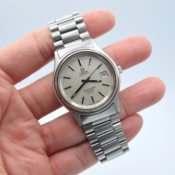 1973 Omega Large Seamaster Cosmic 2000 Automatic Date Model 166.128 with Silvered Dial on Bracelet