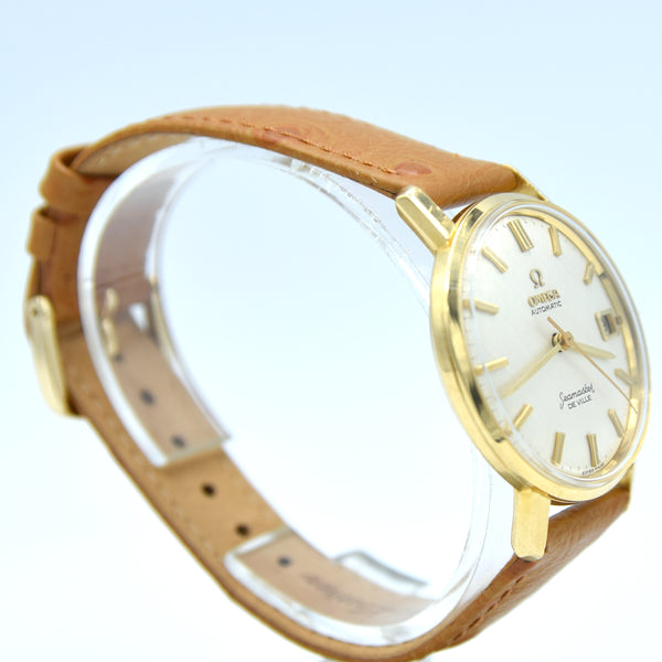 1963 Omega Automatic Seamaster De Ville Date Model 166.5020 in Solid 18ct Gold with Linen Dial with Box