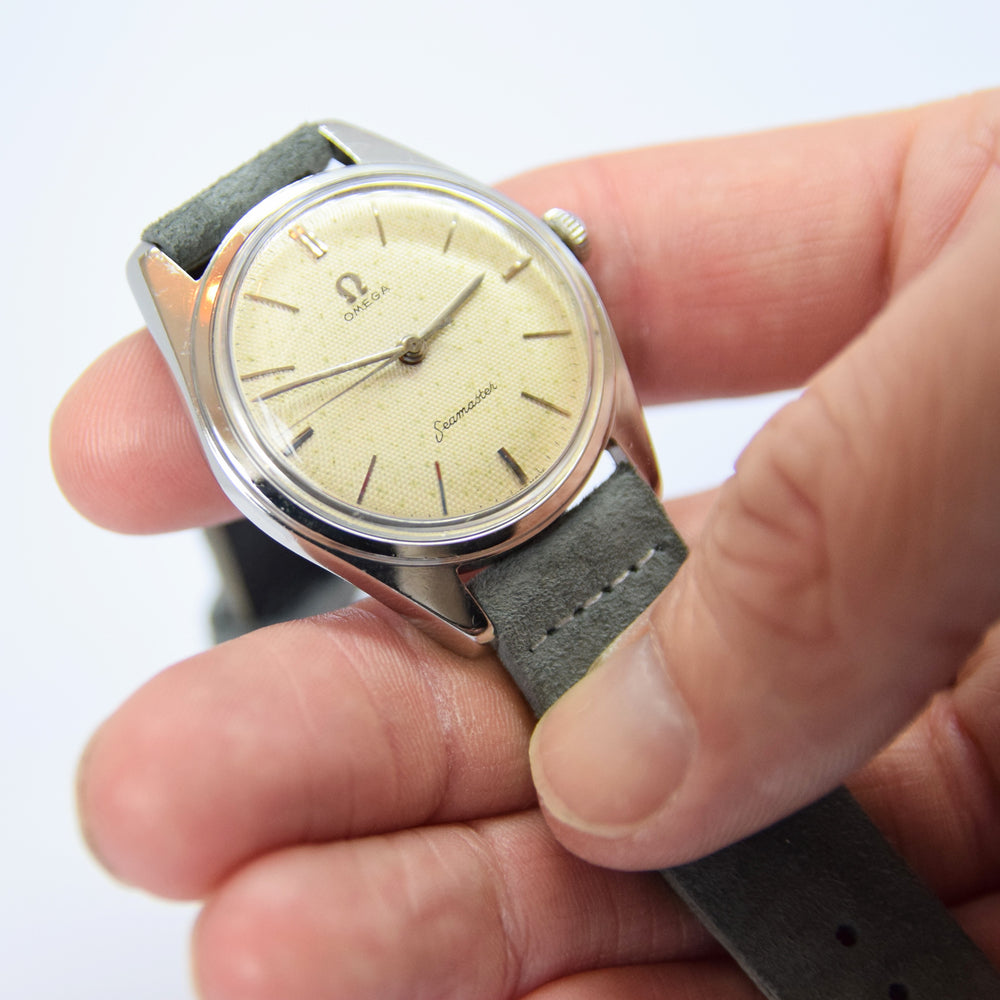 1959 Omega Seamaster Seachero Wristwatch with Rare Honeycomb Dial in Stainless Steel Model 2996