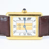 1990s Cartier Quartz Tank with Tri-Colour Dial in 925 Silver Gilt with Box and Papers