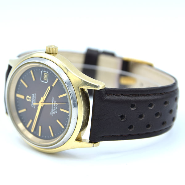 1976 Omega Rare Large Seamaster Cosmic 2000 Automatic Date Model 166.128 with Gloss Brown Spider Web Dial in Gold & Steel