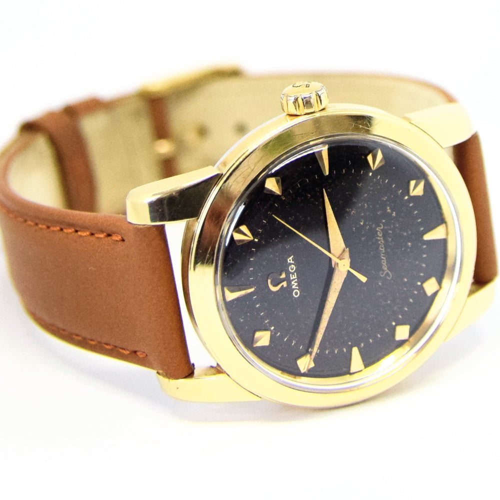1956 Omega Seamaster Wristwatch Model 2759-2 with Original Black Dial in Gold-Capped Case