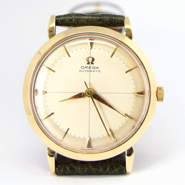 1958 Elegant Omega Automatic Dress Watch with Cross Hair Dial Model 13308 in 9ct Gold Cal 501