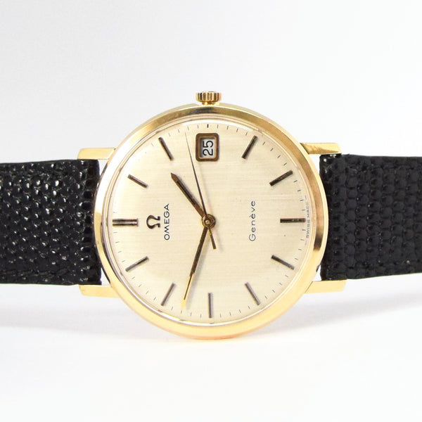 1970/1 Omega Geneve 9ct Gold All Original Wristwatch Model 13125016 with Satin Champagne Dial