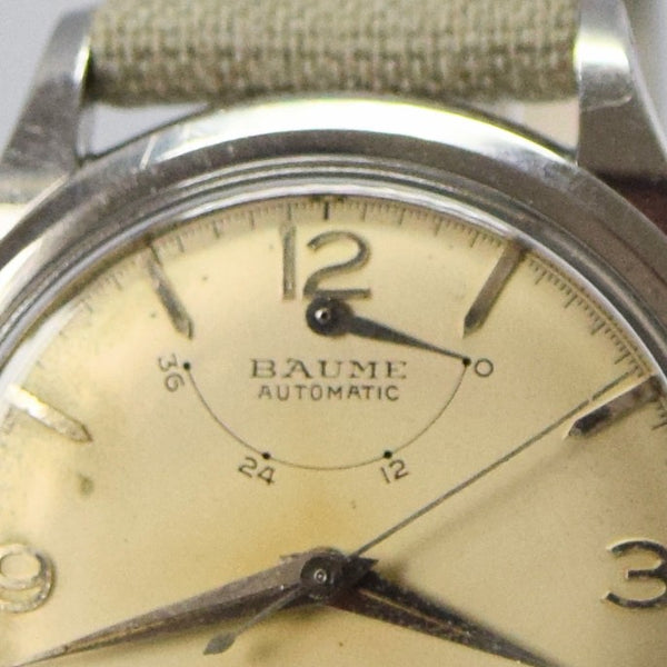 1950s Unusual Baume Swiss Power Reserve Automatic Wristwatch with Mixed Arrow & Arabic Numerals