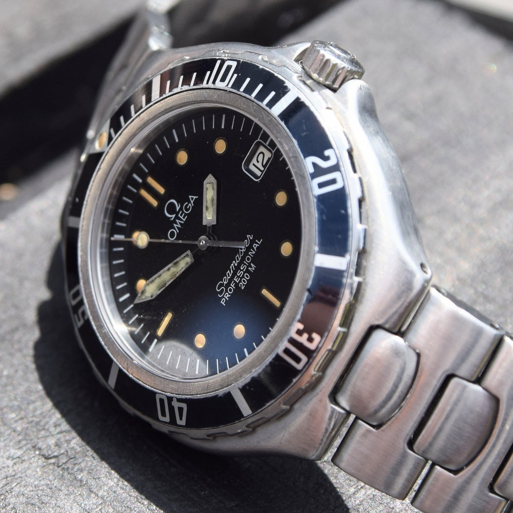 1991 Omega Seamaster Professional 200m Date "Pre Bond" Dive Watch Model 396.1052 in Stainless Steel on Integrated Bracelet