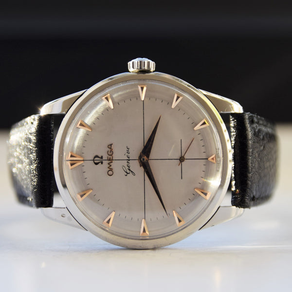 1954 Large Omega Geneve with Cross Hairs and Subsidary Seconds in Stainless Steel Model 2748