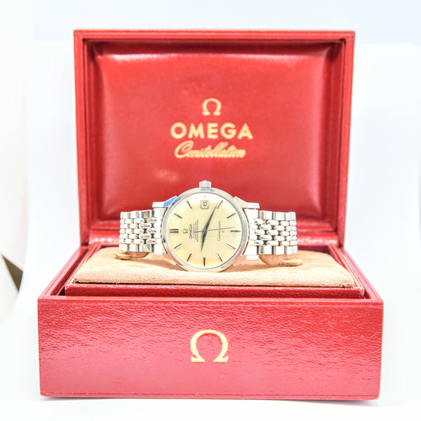 1964 Omega Constellation Auto with Dog Leg Lugs & Original Box Model 168.005 on Beads of Rice Bracelet