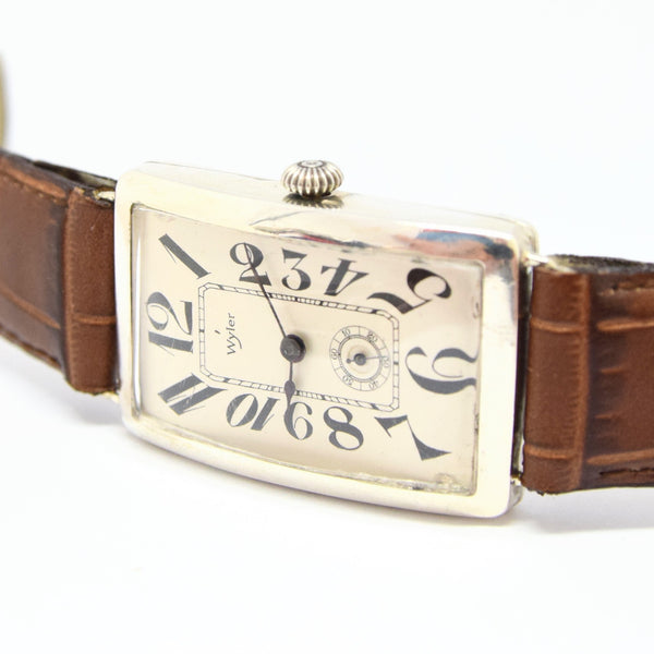1915 Wyler Over-Sized Art Deco Wristwatch with Solid Silver Dial and exploding Arabic Numerals in Sterling Silver