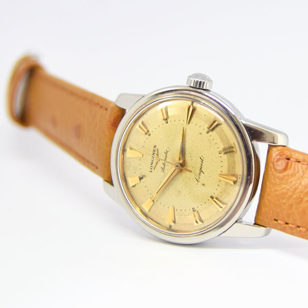 1957 Stunning Longines Conquest with Two Tone Dial Model 9000 in Stainless Steel