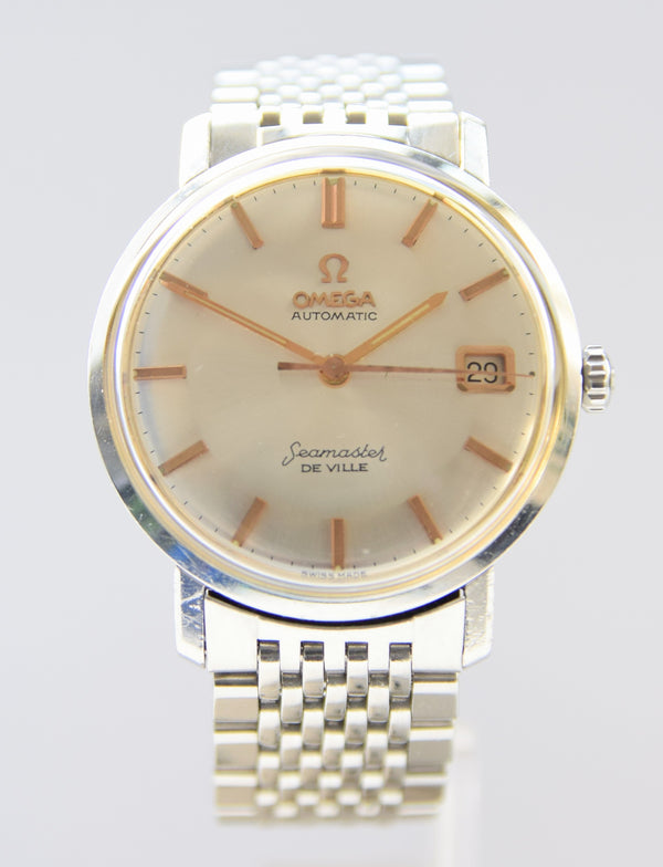 1963 Omega Automatic Seamaster Deville Date with Original Beads of Rice Type Bracelet Model 14910 Stainless Steel