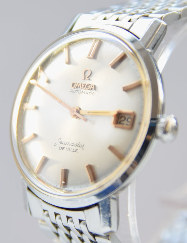1963 Omega Automatic Seamaster Deville Date with Original Beads of Rice Type Bracelet Model 14910 Stainless Steel