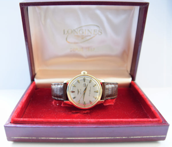 Longines Stunning Gold capped Conquest Calendar Wristwatch Model 9007 - Dated 1959 with Original Box