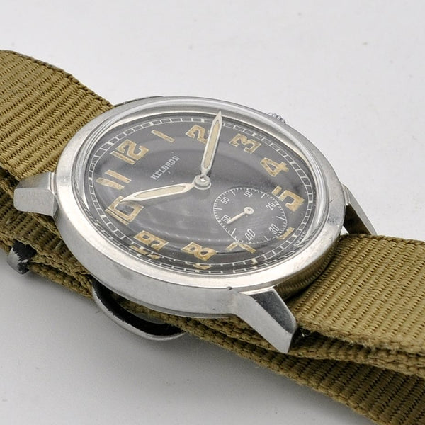 1940s Helbros Rare Military Style Wristwatch with Original Propaganda Box Helvetia Cal 82a