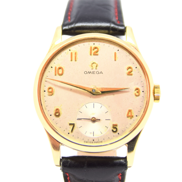 1952 Omega Classic Manual Wind Dress Watch in 9ct Gold Model 13322 with All Arabic Numerals and Sub Seconds