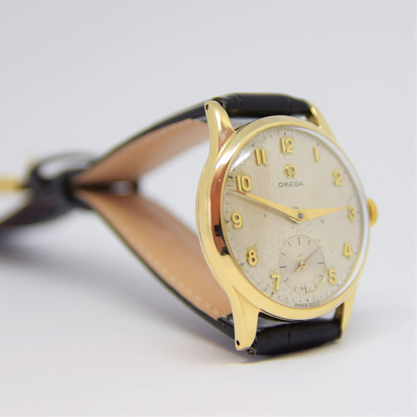 1952 Omega Classic Manual Wind Dress Watch in 9ct Gold Model 13322 with All Arabic Numerals and Sub Seconds