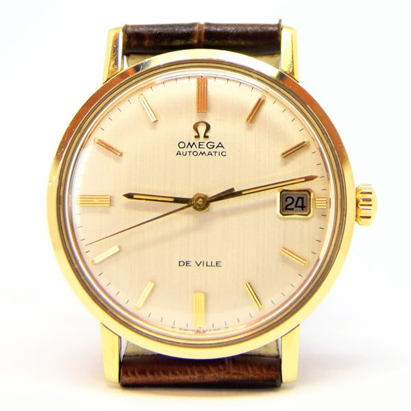 1969 Omega Automatic De Ville Date Model 166.5020 in Solid 18k Gold with Satin Dial