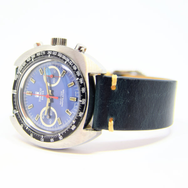 1974 Tissot Seastar Navigator Chronograph Wristwatch Model 40522 in Stainless Steel with Stunnng Blue Dial