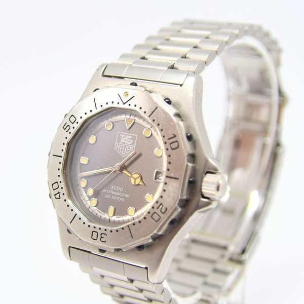 1980s TAG Heuer 3000 Series Dive Watch Model 932.213 in 34mm Stainless Steel Case on Fliplock Bracelet with Service Box