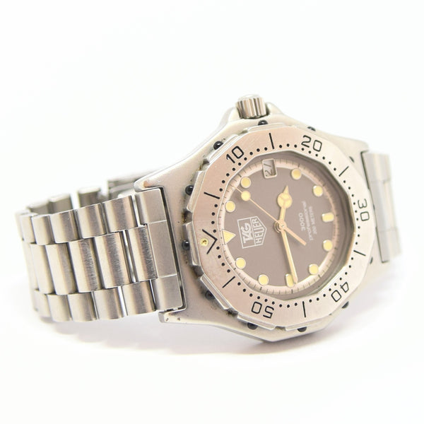 1980s TAG Heuer 3000 Series Dive Watch Model 932.213 in 34mm Stainless Steel Case on Fliplock Bracelet with Service Box